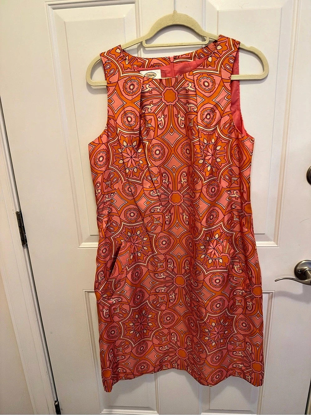 Talbots Geometric Silk Mini Dress in Orange & Pink Size 12 Like New